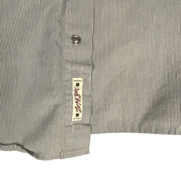 Lucky Brand Mens Sz L Pearl Snap Western Shirt Button Up Gray Striped Flaps Logo - Picture 9 of 12